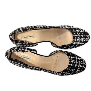 Alex Marie Martel Boucle d’Orsay tweed block heel pumps